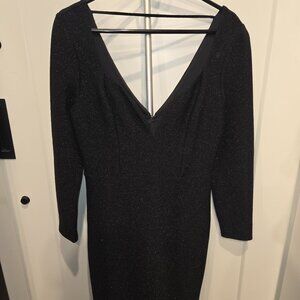 Express Black Shimmer Cocktail Short V-Neck Long Sleeve Dress